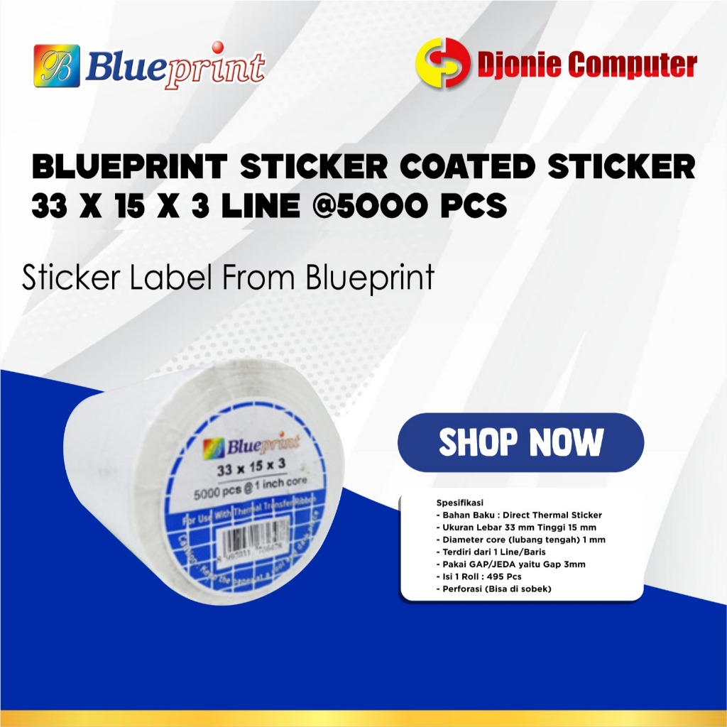 

Blueprint Semicoated Barcode Sticker 33x15x3 Line @5000pcs
