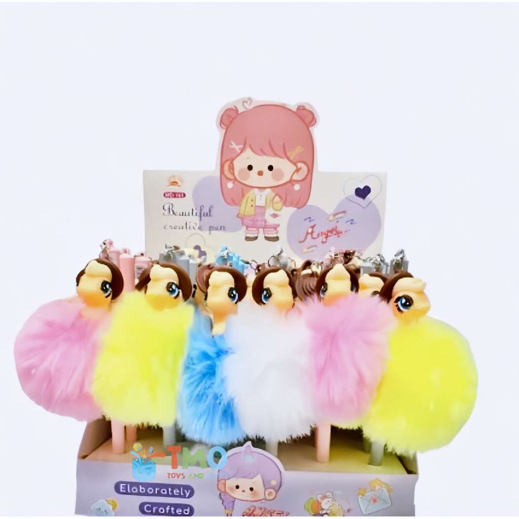 

Pen Bulu Pompom Unicorn MD-137 Pulpen 0.5mm Bulu Karakter Unicron