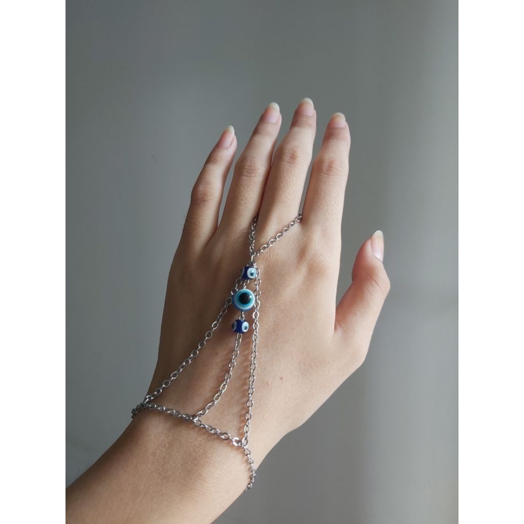 Aksesoris Gelang Cincin dengan Batu Biru Turki (Turkey Blue Bead Ring Bracelet)