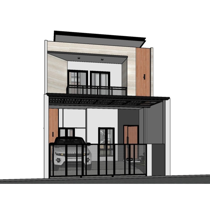 model gambar 3D rumah 2 lantai dengan konsep modern minimalis