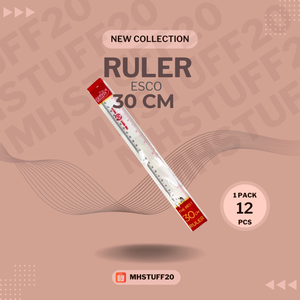 

12 pcs Penggaris 30cm Ruler Plastik Bening Esco 30 cm ATK Grosir