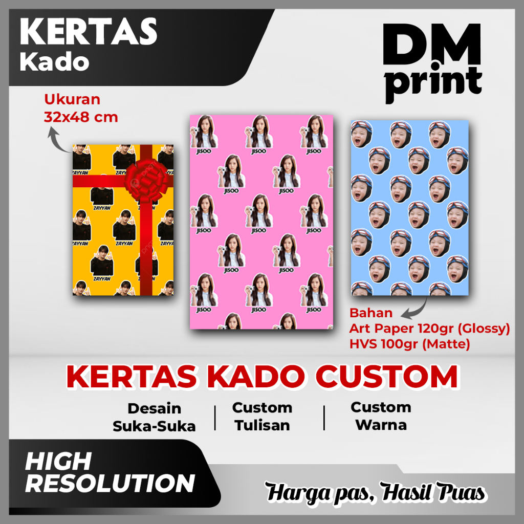 

KERTAS KADO CUSTOM PAKAI FOTO SENDIRI/IDOL | CETAK WRAPPING GIFT PAPER | GROSIR