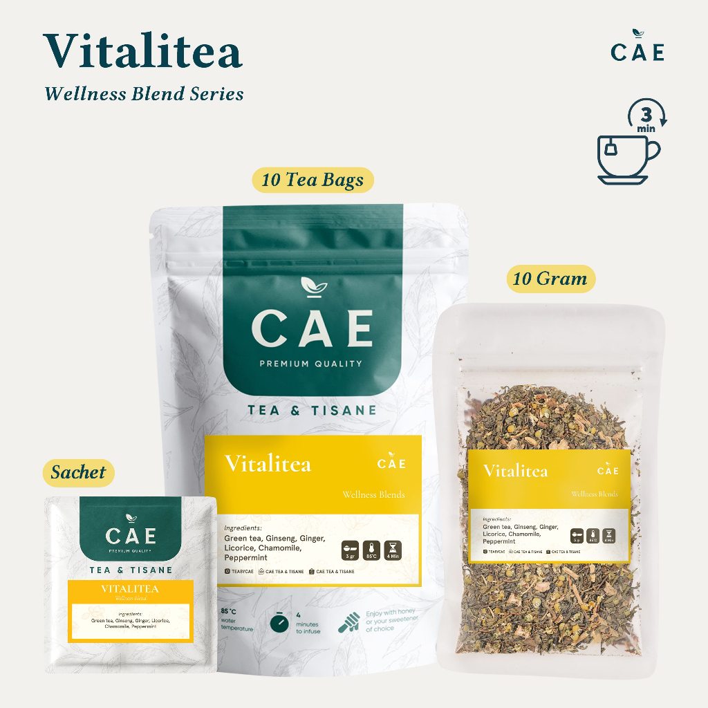 

VITALITEA | Herbal Tea Blend Detox Imun Booster Green Tea Ginseng Chamomile Mint Premium 10 Gram