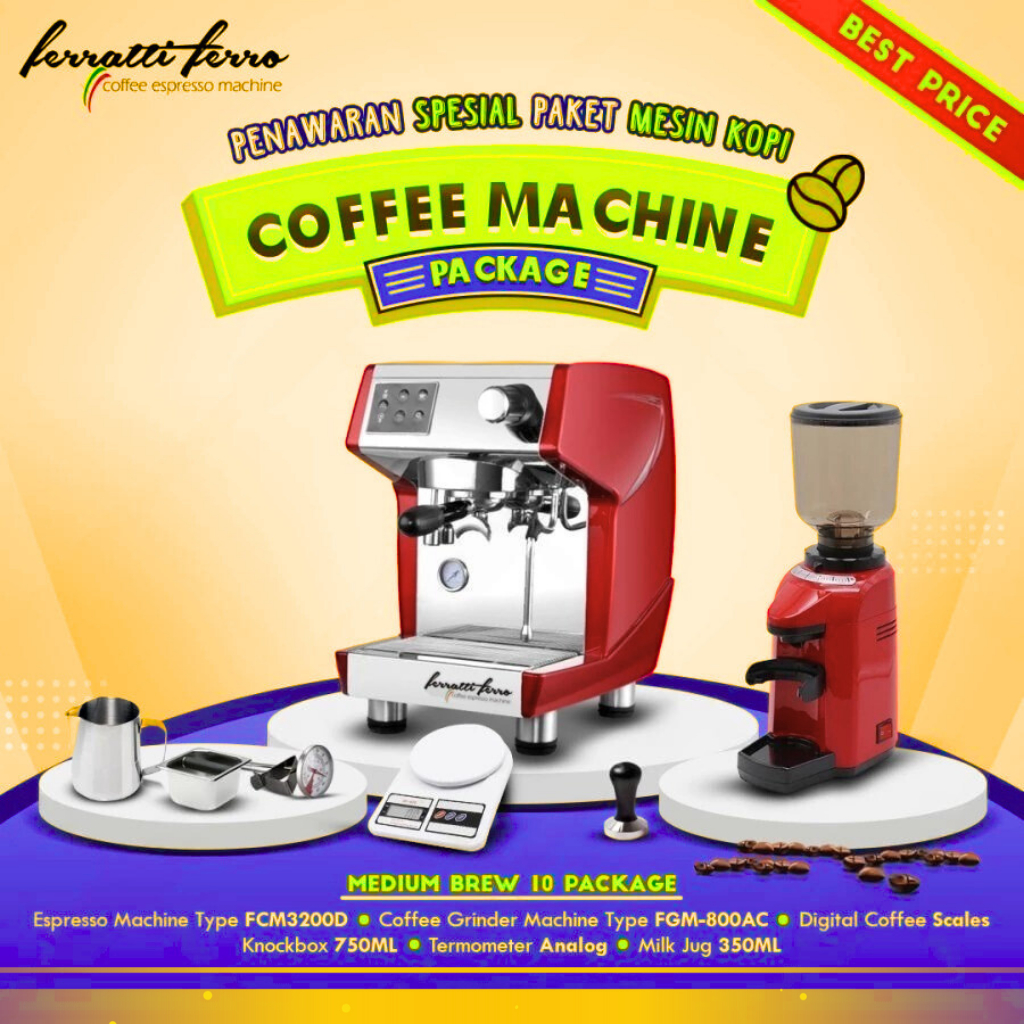 Paket Mesin Kopi Espresso / Mesin Kopi Ferratti Ferro - Medium Brew 10