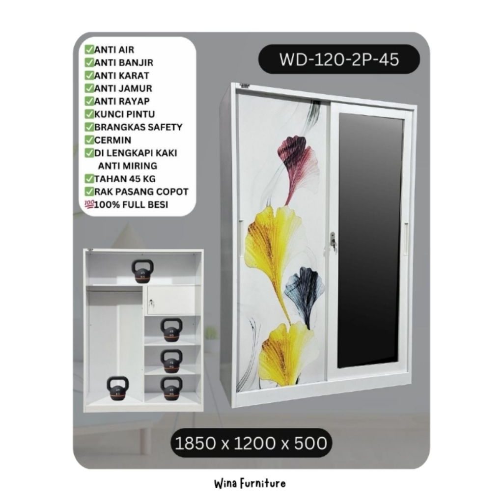 Lemari pakaian besi 2 pintu - Lemari jumbo 2 pintu - Lemari pakaian sliding - Lemari pakaian kaca - 