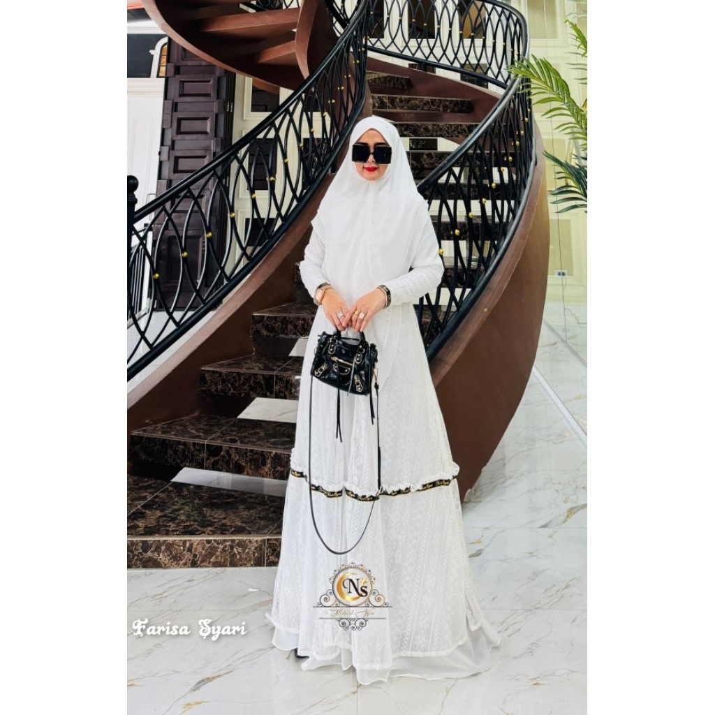 Farisa syari set Khimar /gamis putih polos /gamis putih Ceruti/gamis putih set khimar