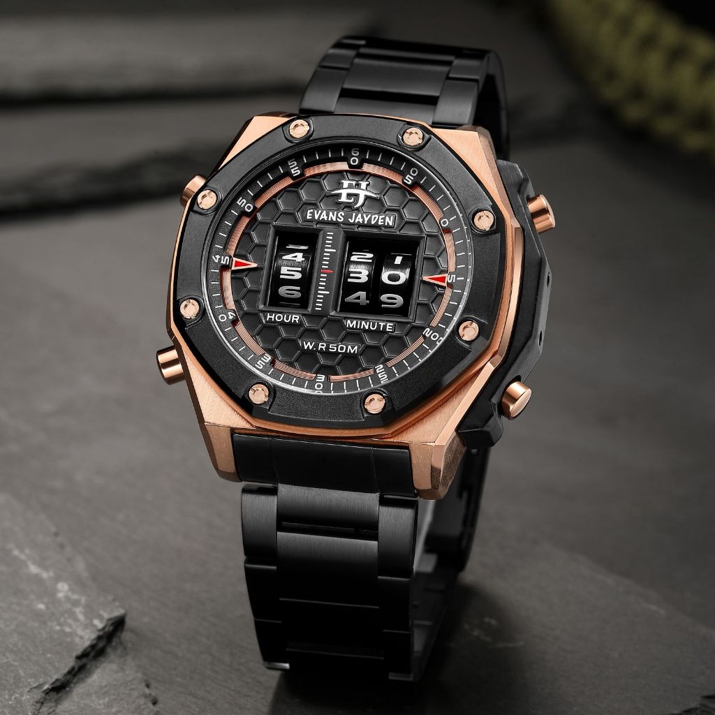 Big Sale  Jam Tangan Pria Evans Jayden 9576 Rantai Stainless Stell Kaca Sapphire Water Resistant 10A