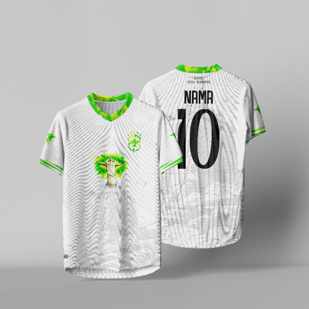 Jersey Bola Brazil Limited Edision Putih Motif patung Kristus