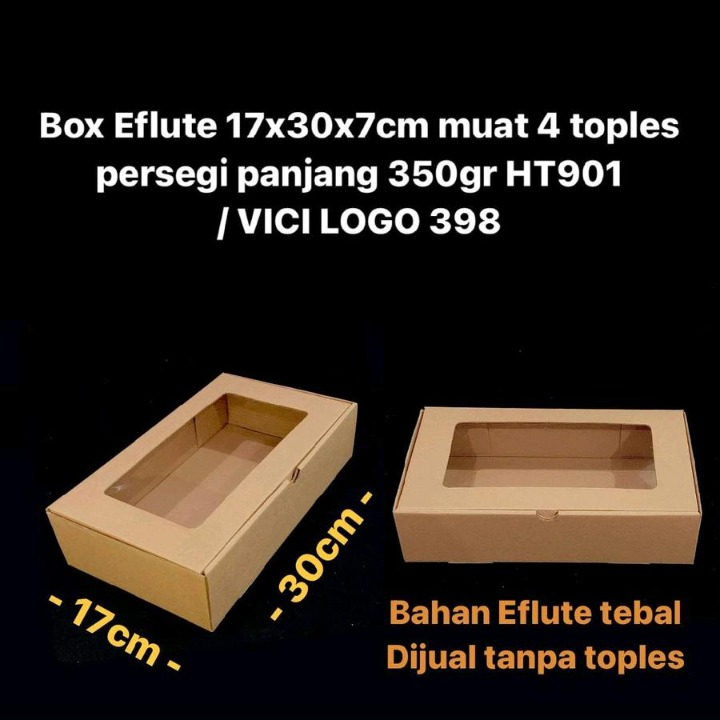 

(10pcs) Box Eflute Muat 4 Toples Persegi Panjang 350gr Box Hampers Jendela Mika Ukuran 17x30x7cm