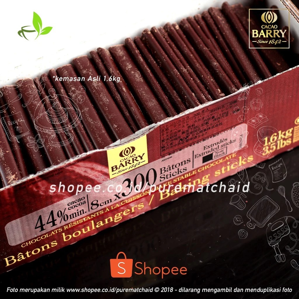 

Cacao Barry - Baking Stick 44% 500gr Dark Chocolate Couverture Batons Sticks Cokelat Stik
