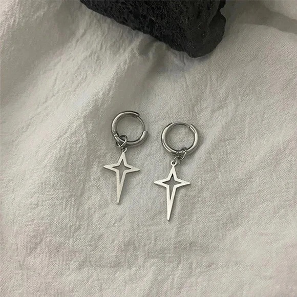 Anting Motif Bintang Tindik Warna Silver - Small Simple Stud Chain Silver Earings Piercing / Aksesor