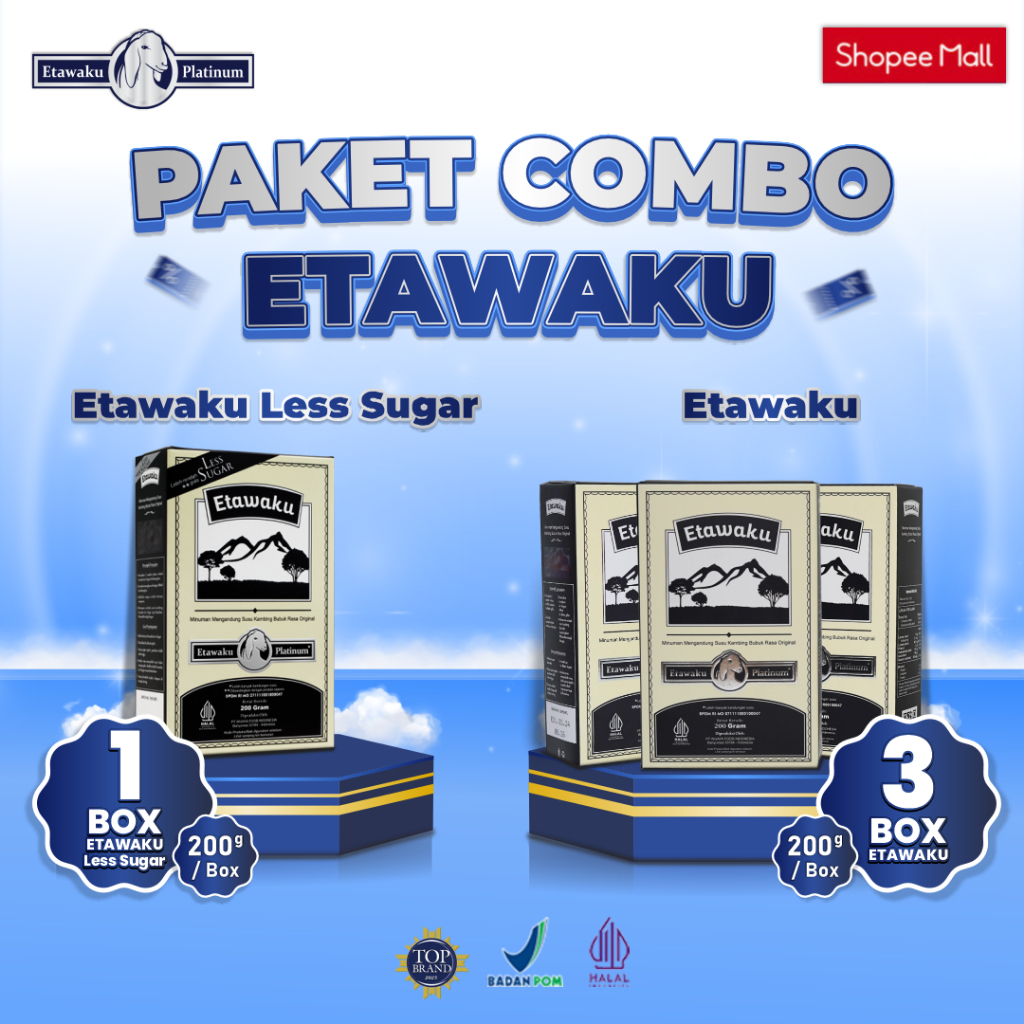

Paket Bundling Etawaku Platinum 3 Box + 1 Box Etawaku Less Sugar