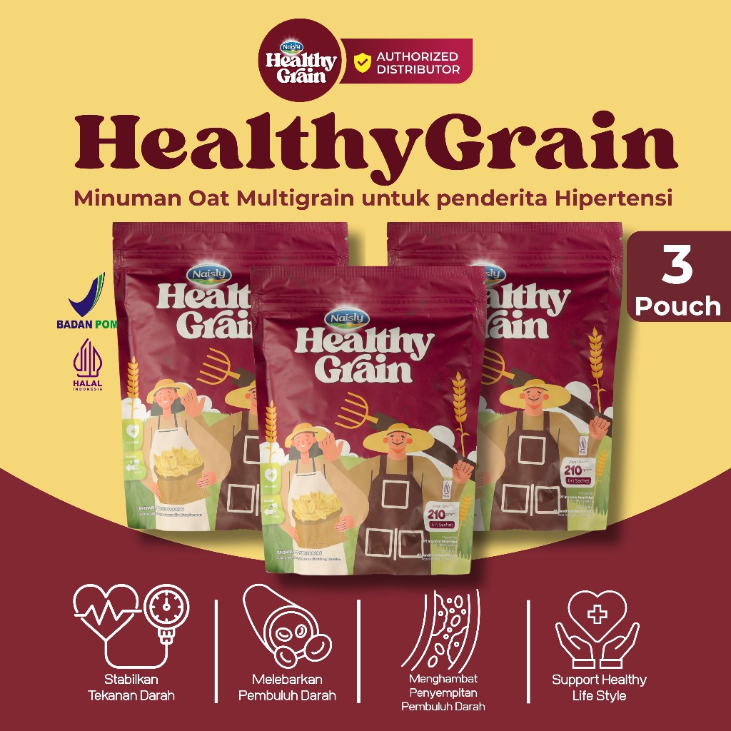 

3 Pouch HealthyGrain Oat Multigrain Menurunkan Tekanan Darah Hipertensi Sertifikat BPOM & Halal MUI