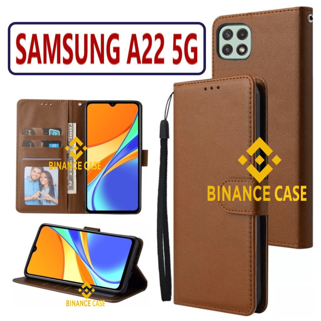LEATHER FLIP CASE SAMSUNG A22 5G CASE KULIT FLIP WALLET LEATHER KULIT PREMIUM SARUNG BUKA TUTUP KESI