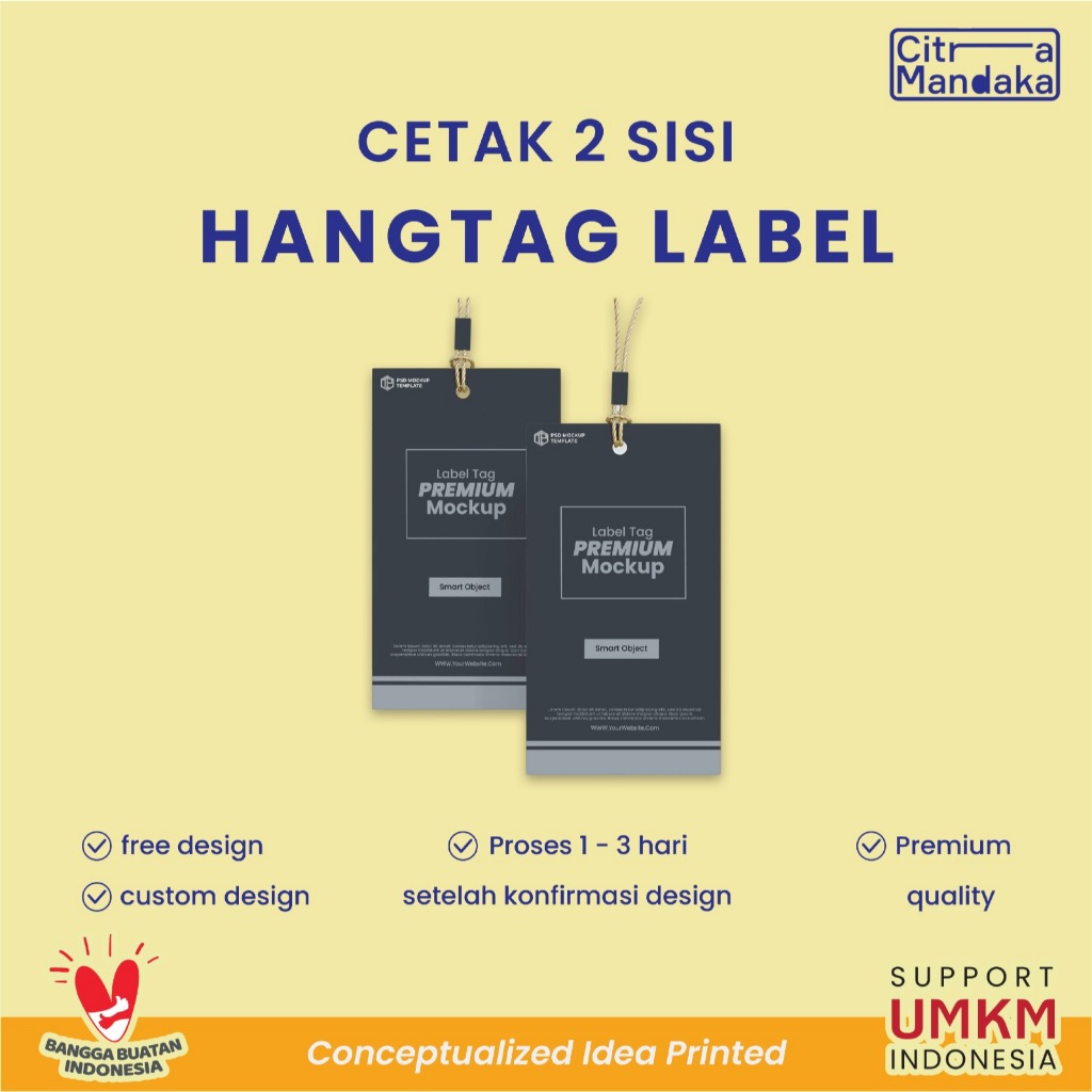 

Hang Tag Custom 2 Sisi – Cetak Label Produk Fashion, Souvenir, Hampers – Free Design