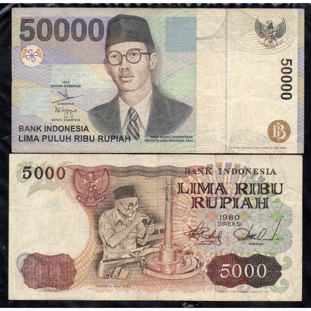 Koleksi Indonesia Lama 5000 Rupiah 1980 Dan 50000 Rupiah 19999 Asli Ready