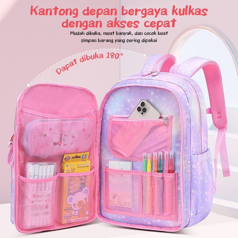 Aimilo Tas Sekolah Perempuan Tas Sekolah Anak SD&SMP Tas Ransel Kapasitas Besar Tahan Air Kado Anak