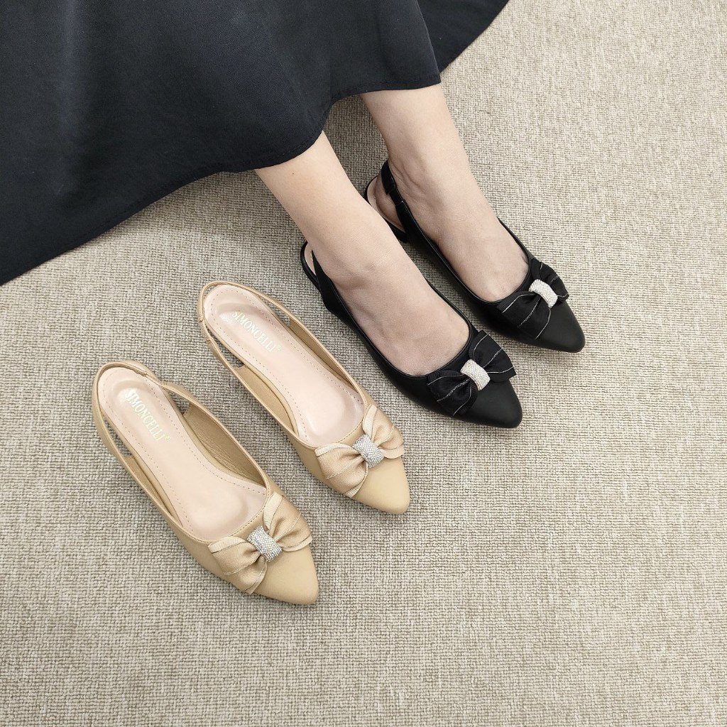 Simoncelli Sepatu Flat Tali Belakang Wanita | Mutiara | Sepatu Korea | Sepatu Wanita | Sepatu Hitam 