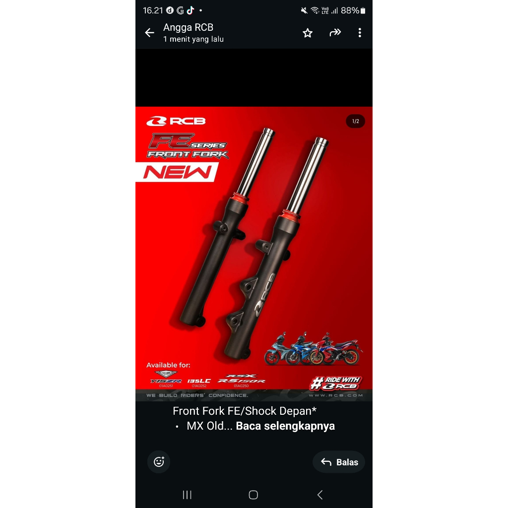 SHOCK DEPAN / FRONT FORK RCB YAMAHA JUPITER MX 135 - VEGA R NEW - JUPITER Z1 - MIO SERIES -  ORIGINA