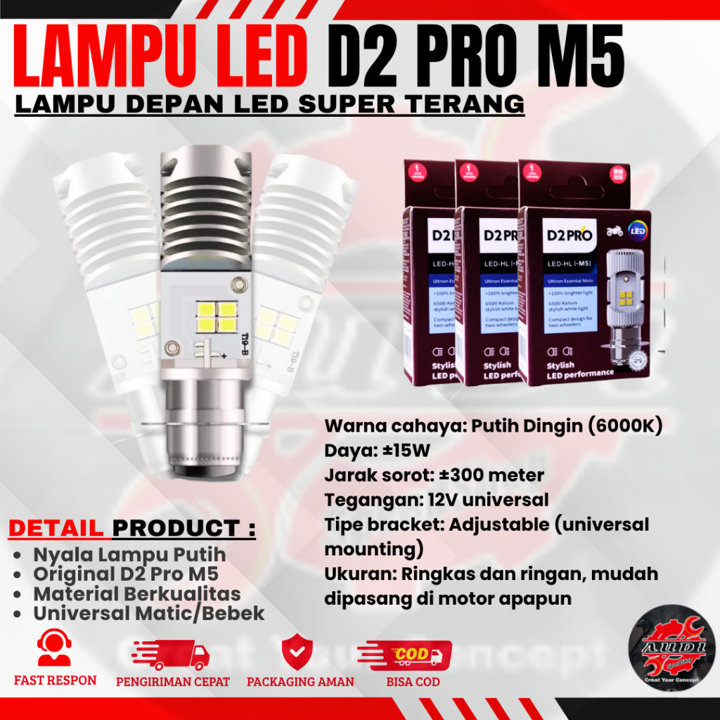 LAMPU LED DEPAN MOTOR M5 LED 2 SISI LAMPU UTAMA LED H6 LASER JAUH DEKAT PUTIHKUNING PLUS SENJA BIRU 