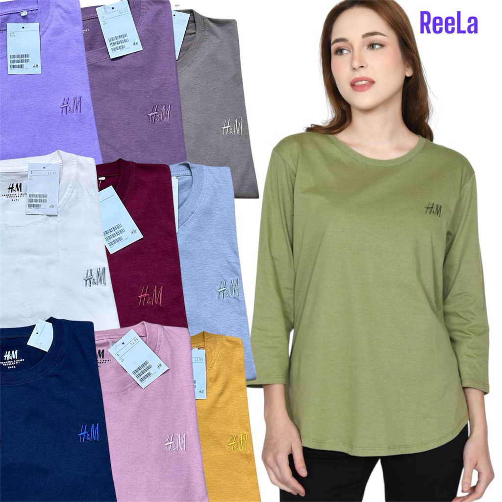 Kaos HM Wanita hnm Lengan Panjang 7/8 Premium Cotton Combed 30s | Kaos Jumbo Ld 120cm Oversize | Kao