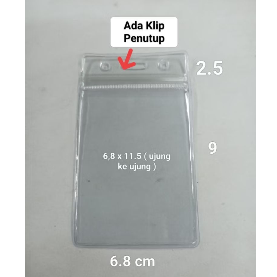 

Plastik ID CARD dengan KLIP penutup SUPER TEBAL IMPOR 6,8 X 11.5 / 6 x 9 Kartu dll / 10 lembar