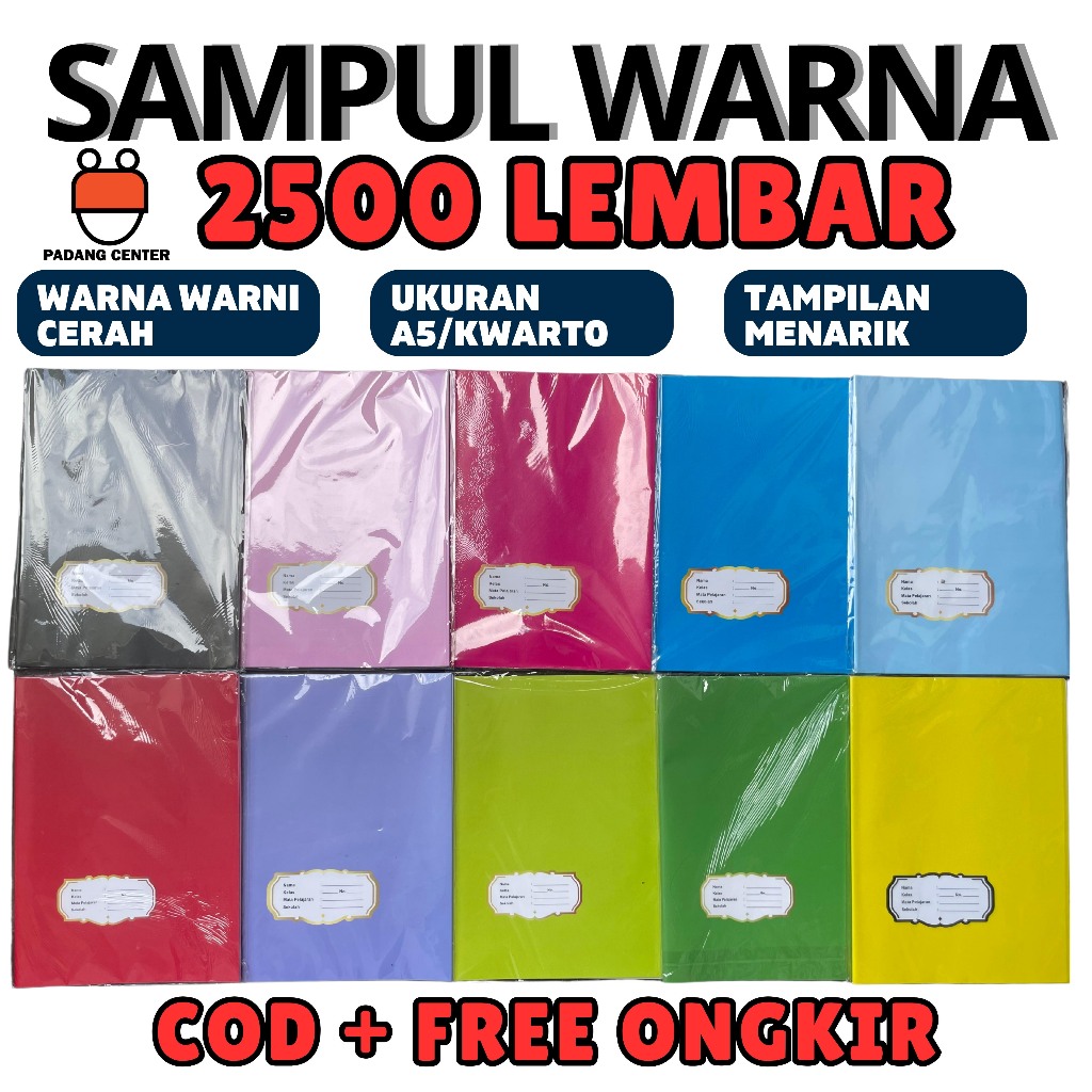 

SAMPUL BERWARNA WARNI 2500 LEMBAR !!! (1 DUS/1 BOX) UKURAN BUKU BIASA - SAMPUL SEKOLAH BERWARNA - SAMPUL A5 BERWARNA - SAMPUL BERWARNA WARNI