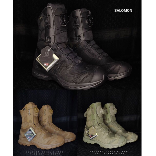 Sepatu Pdl Salomon 8inc Tali Putar - Hitam Hijau Cream