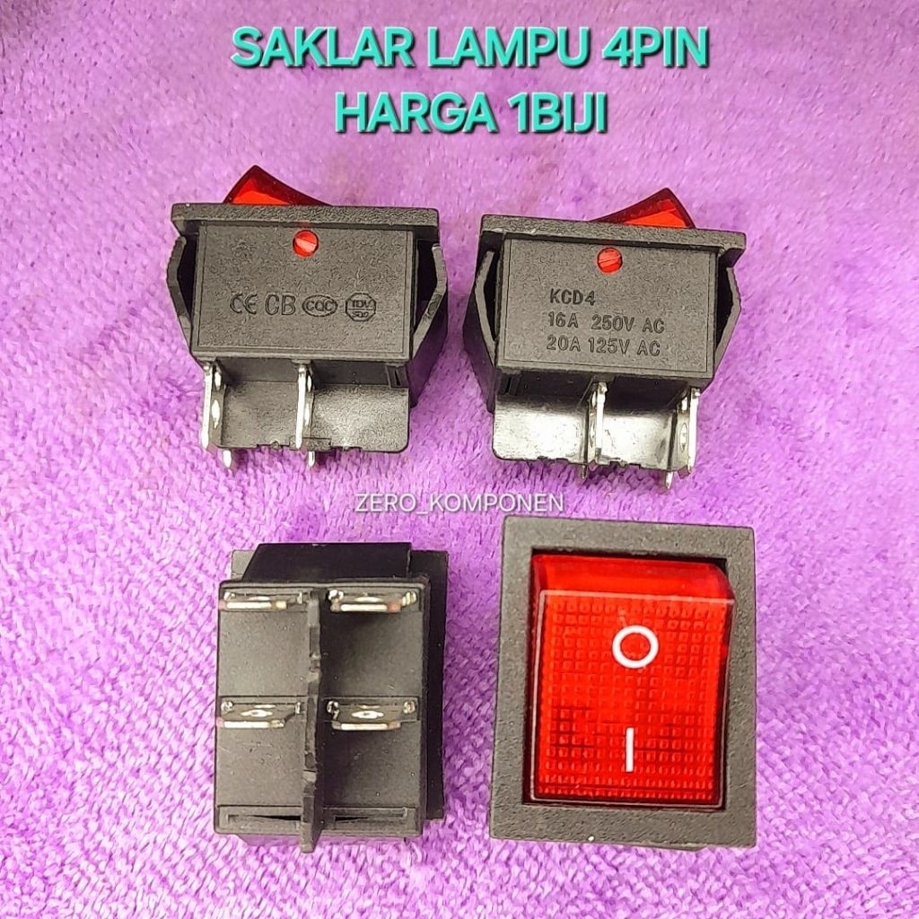 SAKLAR 4PIN SAKLAR 4 PIN MERAH ON OFF LAMPU BESAR