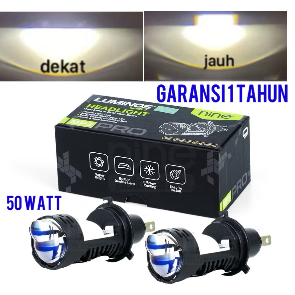 (ORIGINAL)Lampu Utama Led H4 Mobil mini Laser Projektor Luminos MP3 H4 billed 50watt Motor mobil