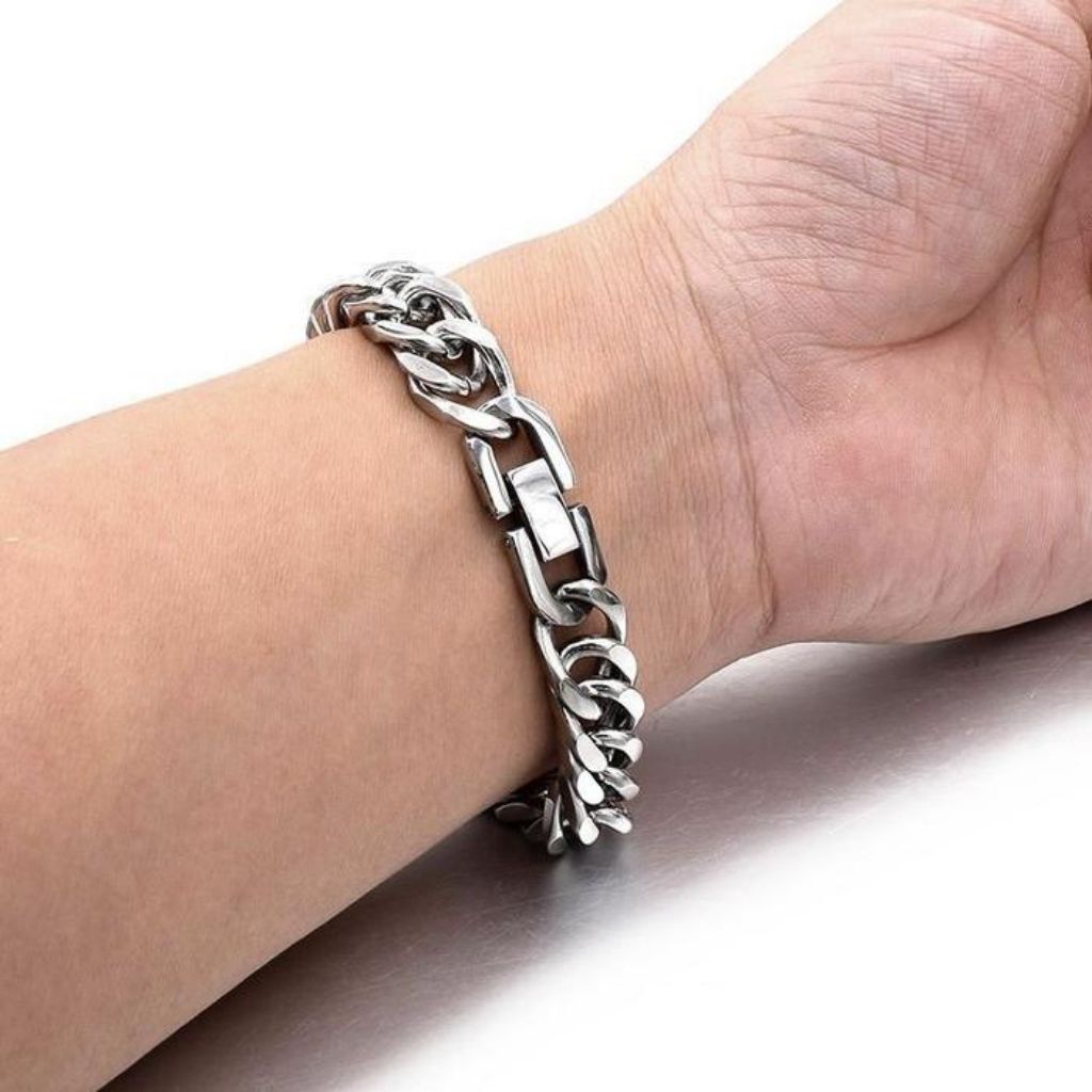 COD GELANG TITANIUM PRIA MODEL BAJA TERLARIS RANTAI DABEL DAN PENGAIT CLIP Bracelets - Silver/pengai