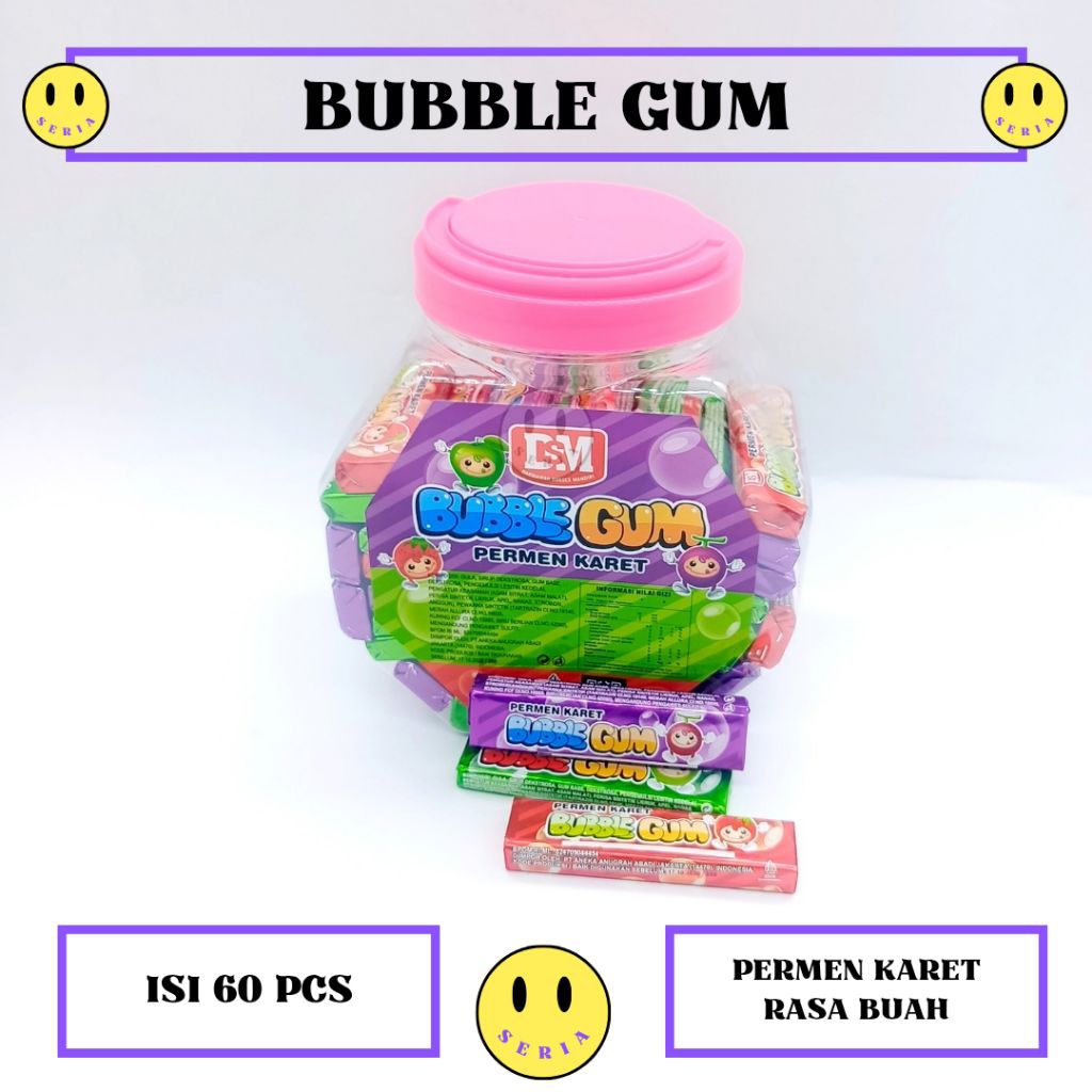 

Bubble gum permen karet toples dsm ISI 60 pcs rasa buah buahan