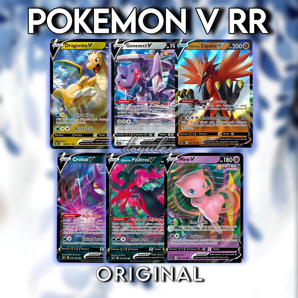 Doyulze Kartu Pokemon V RR TCG, Zapdos V, Mew V, Pidgeot V, Dragonite V, Moltres V, Electrode V, Meo