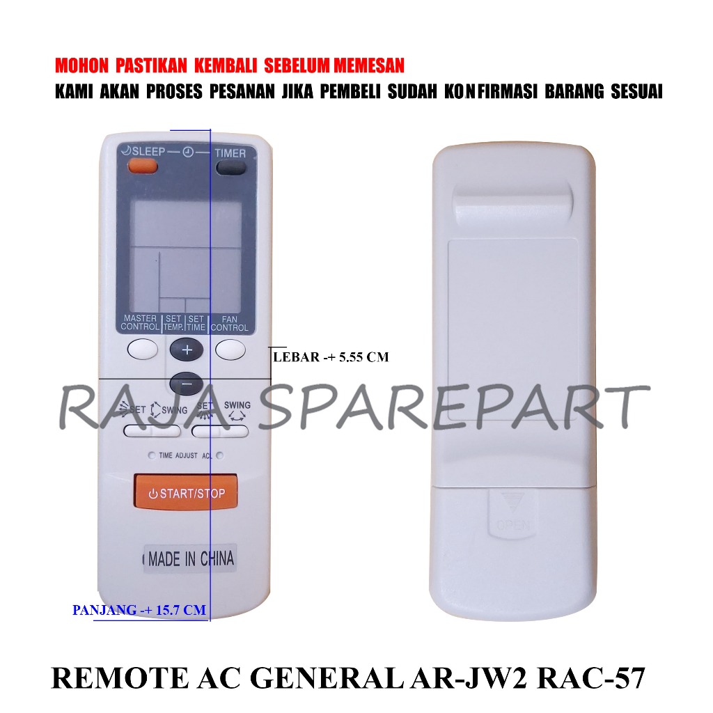 RAC57 REMOTE UNTUK AC / REMOT / REMOTE AC GENERAL AR-JW2 RAC-57