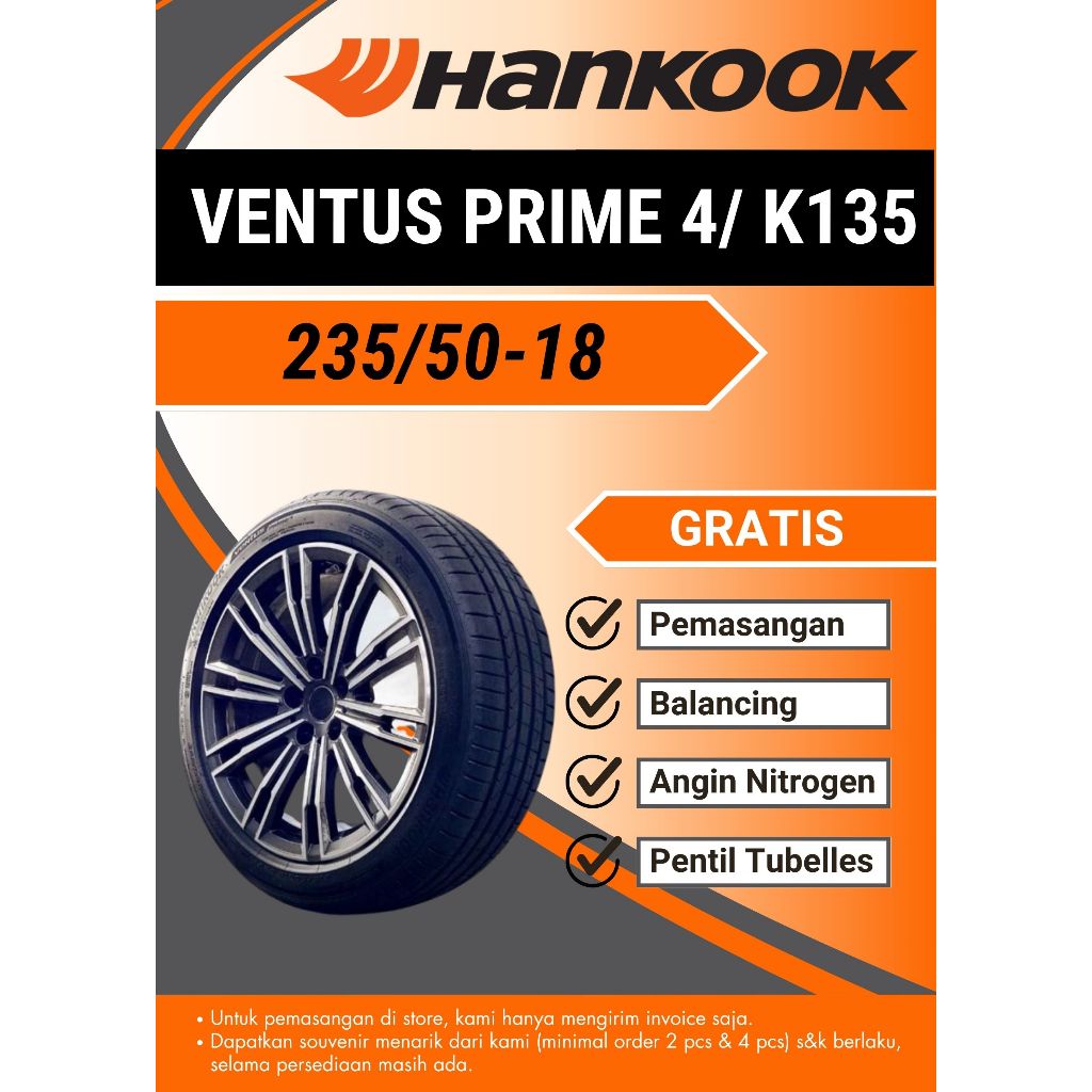 Ban Mobil Hankook 235/50 R18 Ventus Prime 4/ K135  tubeless, 235-50-18, 2355018, 235/50/18, 235 50 1