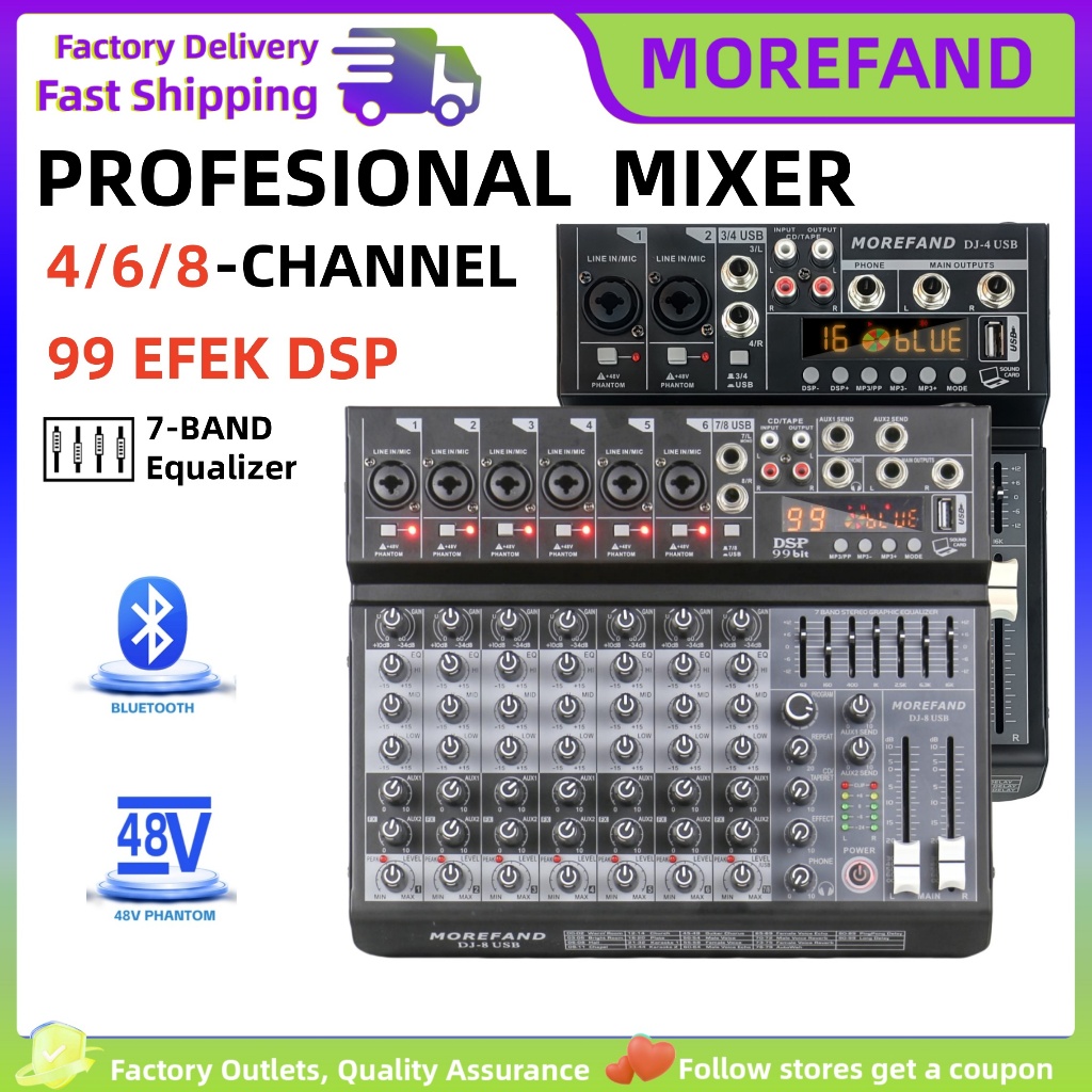 Mixer Audio Profesional Mixer Equalizer Mixer audio 99DSP Bluetooth/USB/ EQ Audio Mixer Amplifier