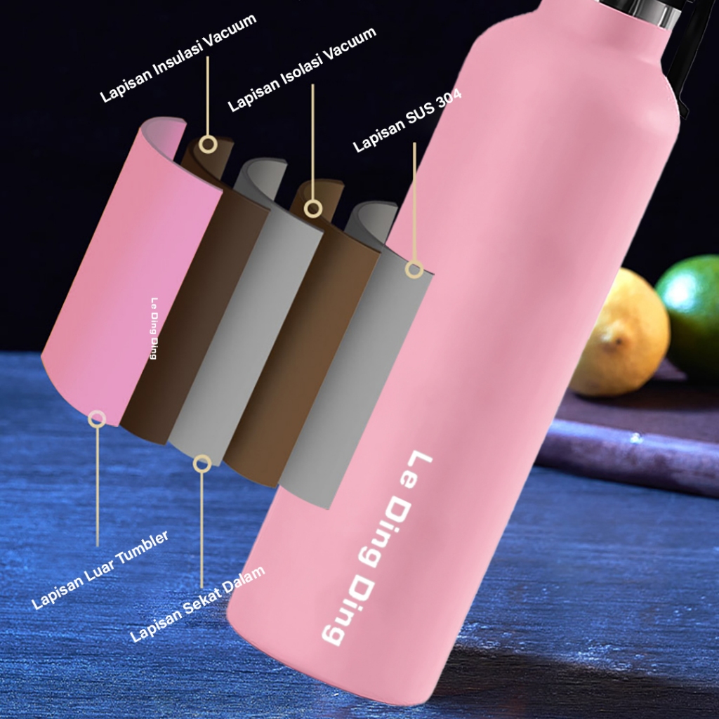 1Tumbler2 PenutupBotol Minum 1 Liter Tumbler Stainless Vacuum Termos Tahan Panas Dingin 24 Jam