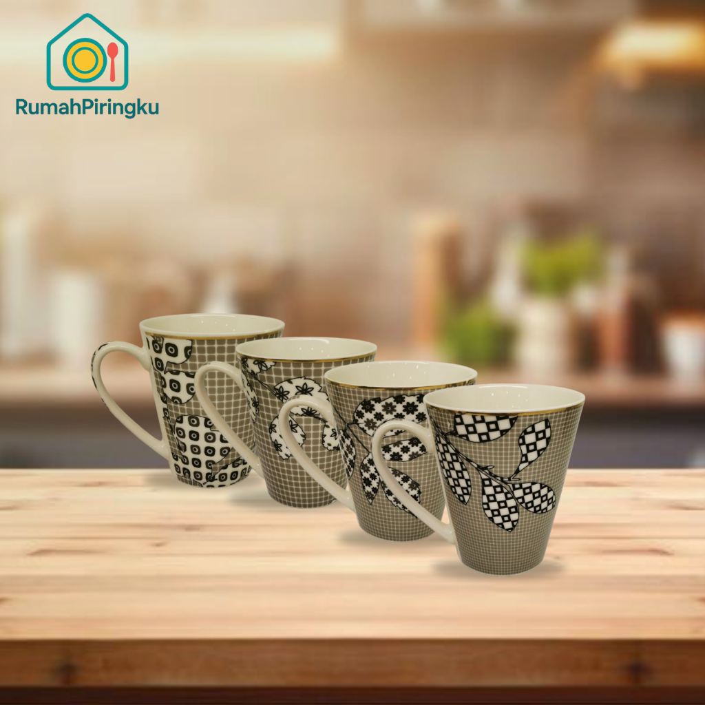 RUMAH PIRINGKU-MUG COFFEE KERAMIK / GELAS KERAMIK KERAMIK MOTIVE LEAF