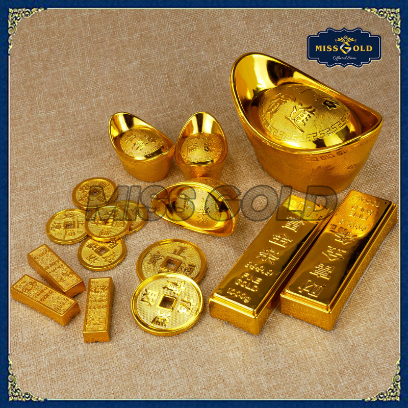 HIASAN DEKORASI HAMPERS KOIN EMAS BUATAN IMLEK CAKE LUCKY MONEY GOLD PALSU PAJANGAN DUIT HOKI FU FUK