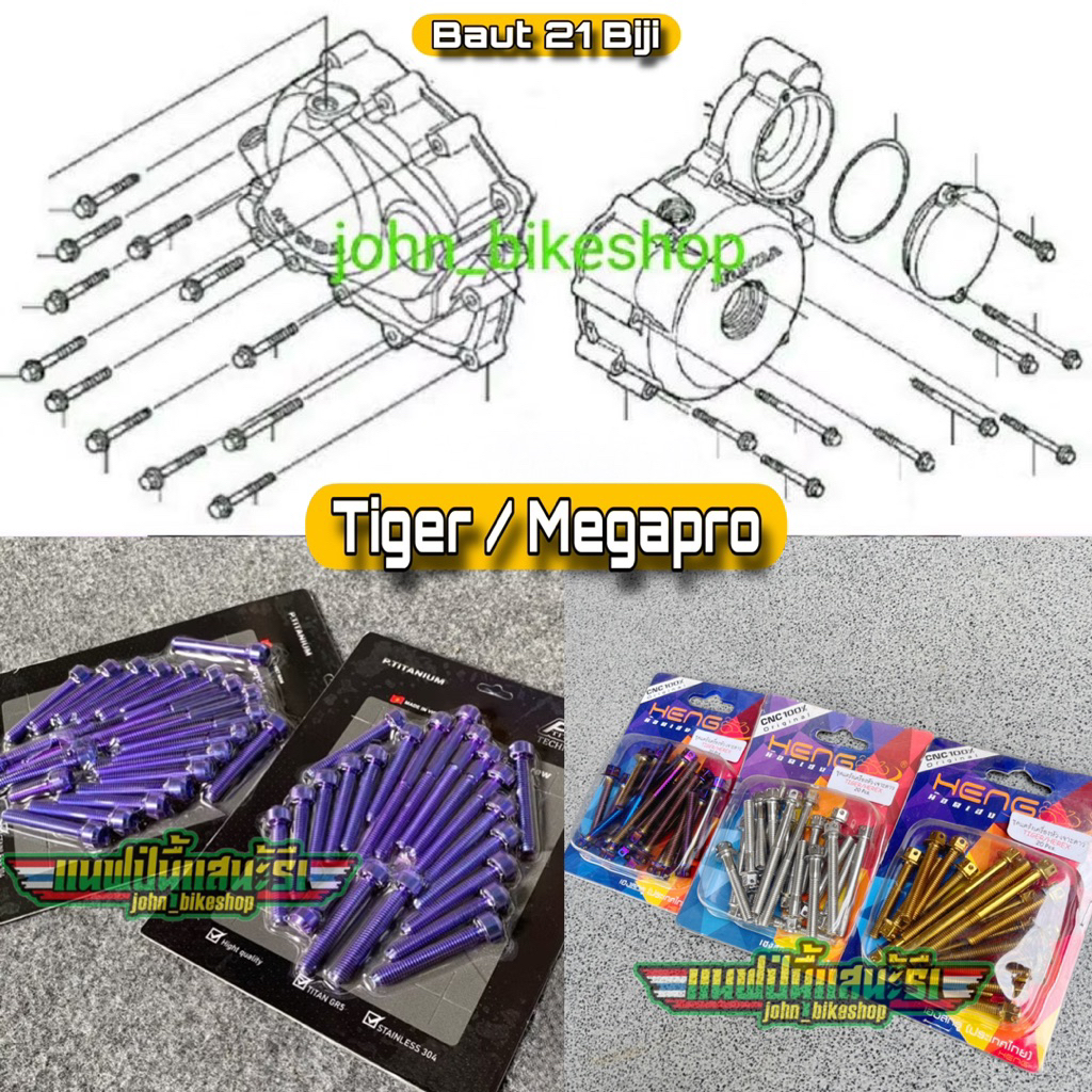 Baut Probolt Titanium Stainless Kalter Bak Blok Mesin Herex Tiger 2000 Revo Megapro Ptitanium GR5 Vi