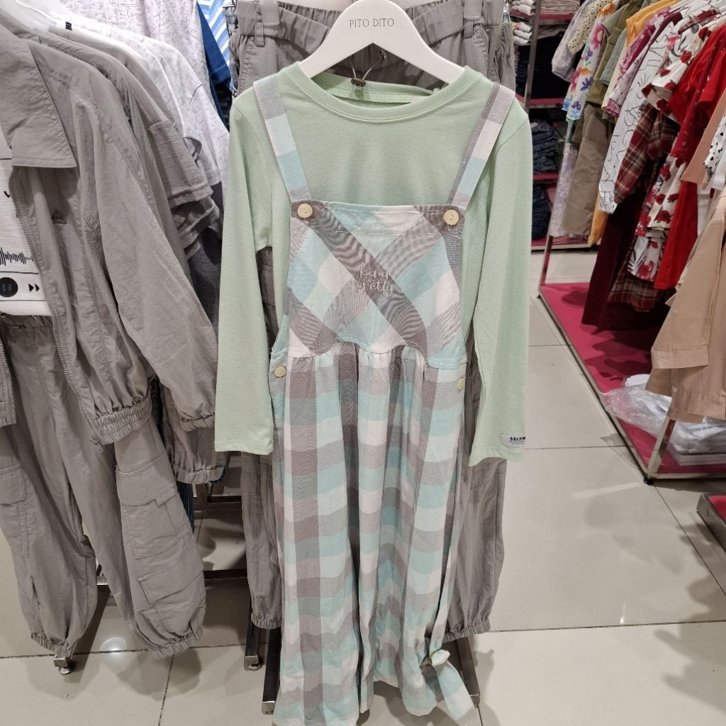 Pito Dito Baju Setelan Overall Anak Perempuan Size 4-14 Tahun Motif Kotak