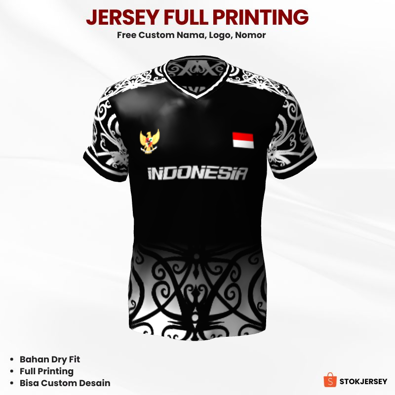 Kaos Jersey Futsal Hitam Motif Batik 22 - Jersey Olahraga Custom