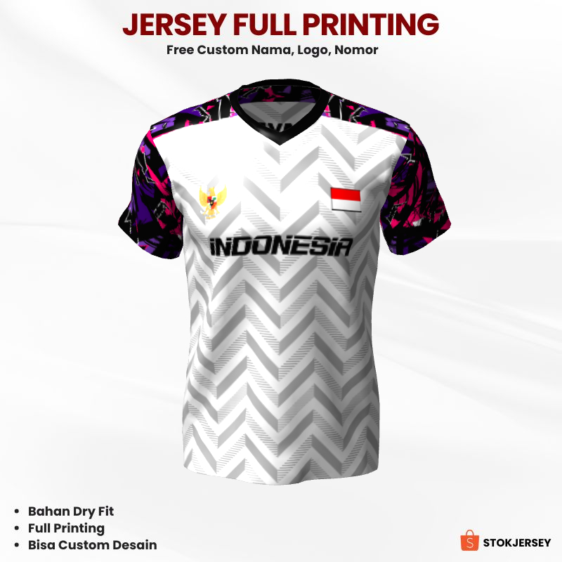 Kaos Jersey Futsal Putih Motif Garis Geometris 25 - Jersey Olahraga Custom