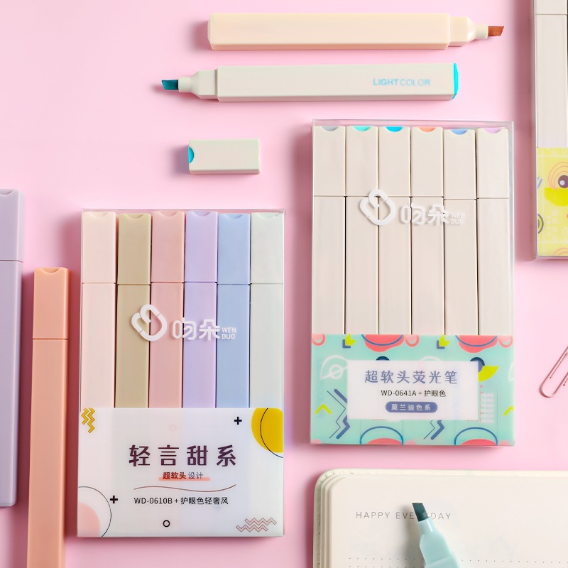

( 1 Set 6 Pcs ) Aesthetic Highlighter Warna Soft Lembut Berkualitas / Stabilo Set Morandi Pastel Color Sketch Marker Pen Art Painting Spidol Pastel Warna