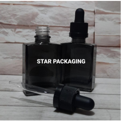 Botol Pipet Kaca 30ml Childproof Hitam Clear Kotak Neck Tinggi