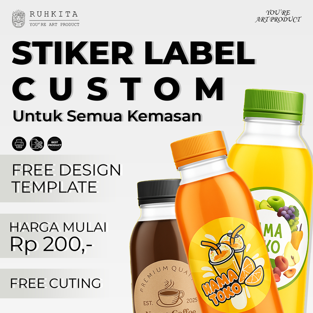 

Stiker Label Custom untuk Semua Kemasan - Free Desain & Cutting, Mulai Rp 200
