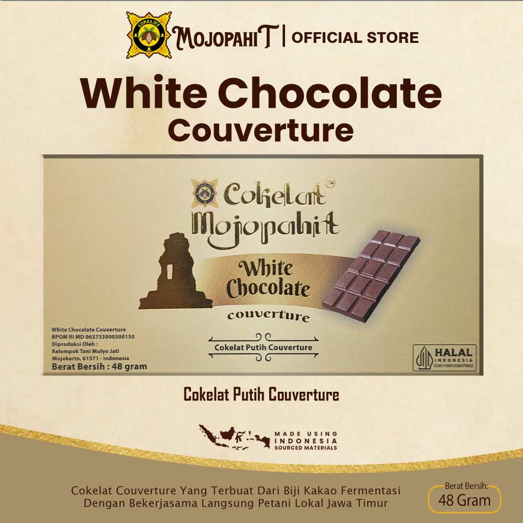 

Cokelat Mojopahit | White Chocolate Couverture | Cokelat Bar 48 Gram | New