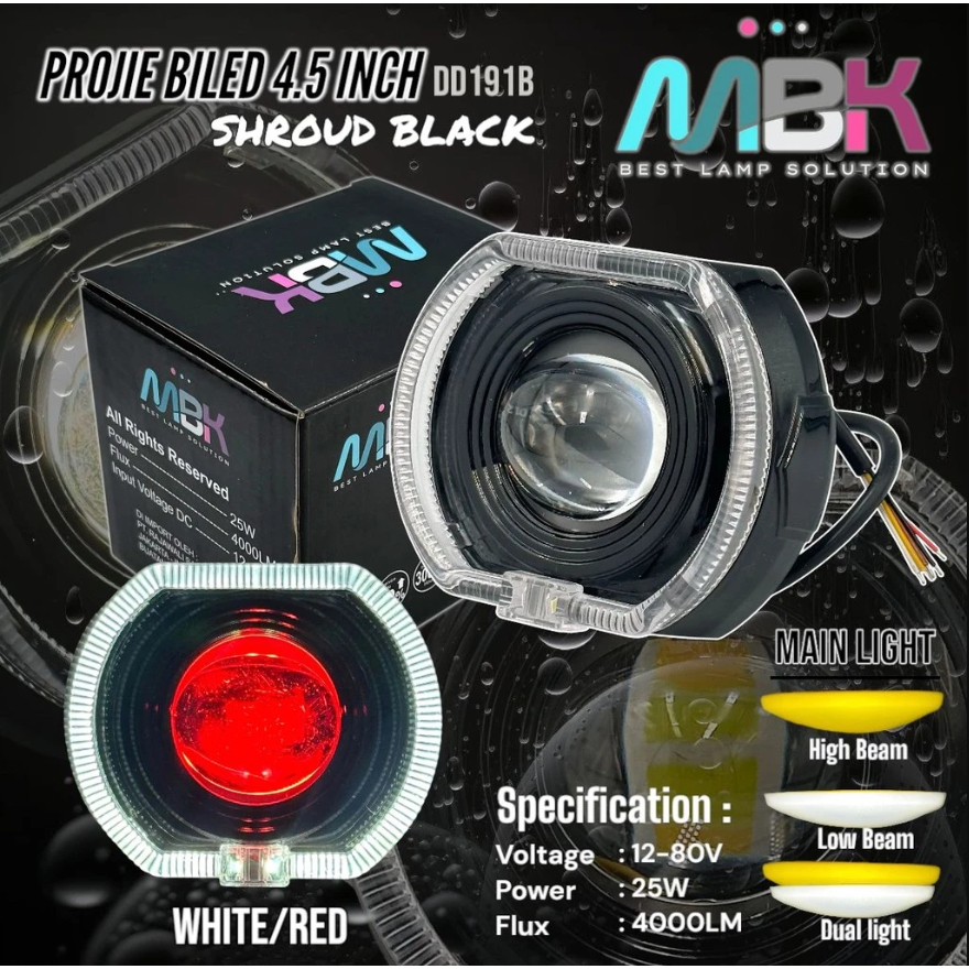Lampu Depan/Headlamp Motor PROJIE BILED 4.5 Inch Shroud Black