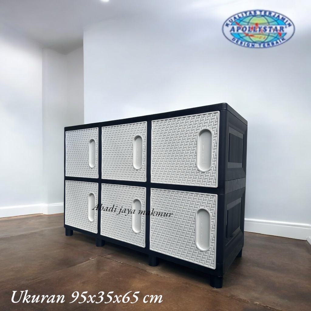 lemari plastik cabinet triple swing rotan / lemari meja tv plastik/  buffet tv plastik
