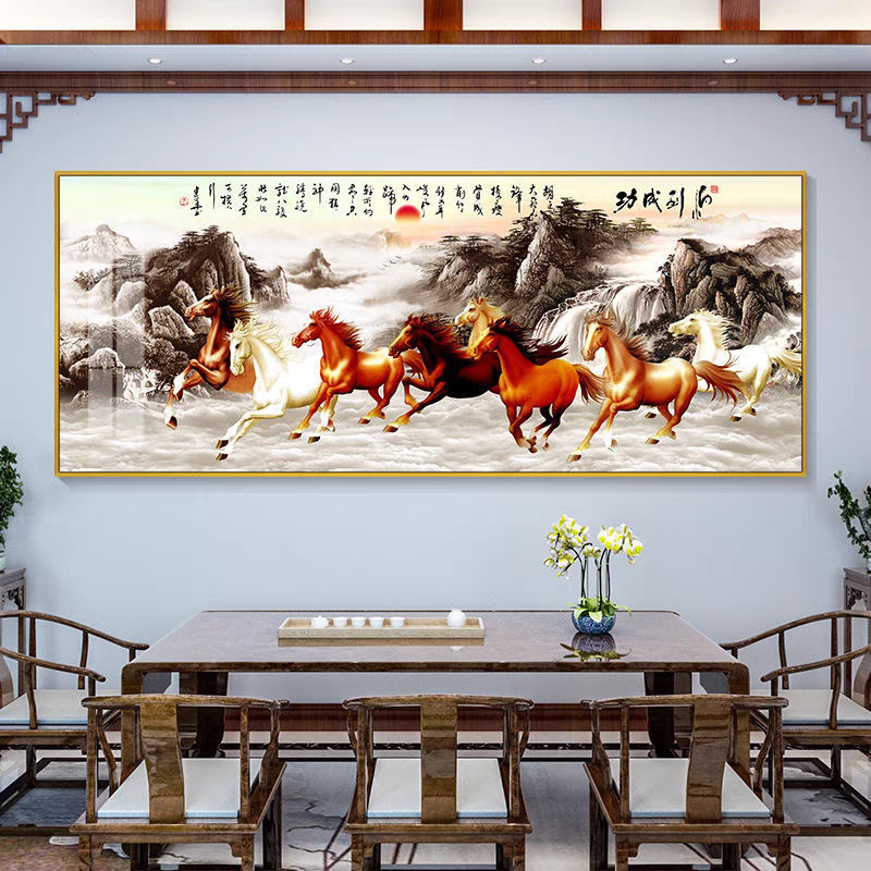 Lukisan Porcelain 5D Hiasan Dinding Detail Diamond - Model 8 Kuda Horizontal Mewah & Elegan